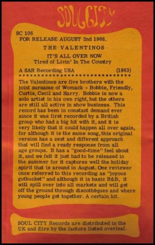 soul city records flyer the valentinos